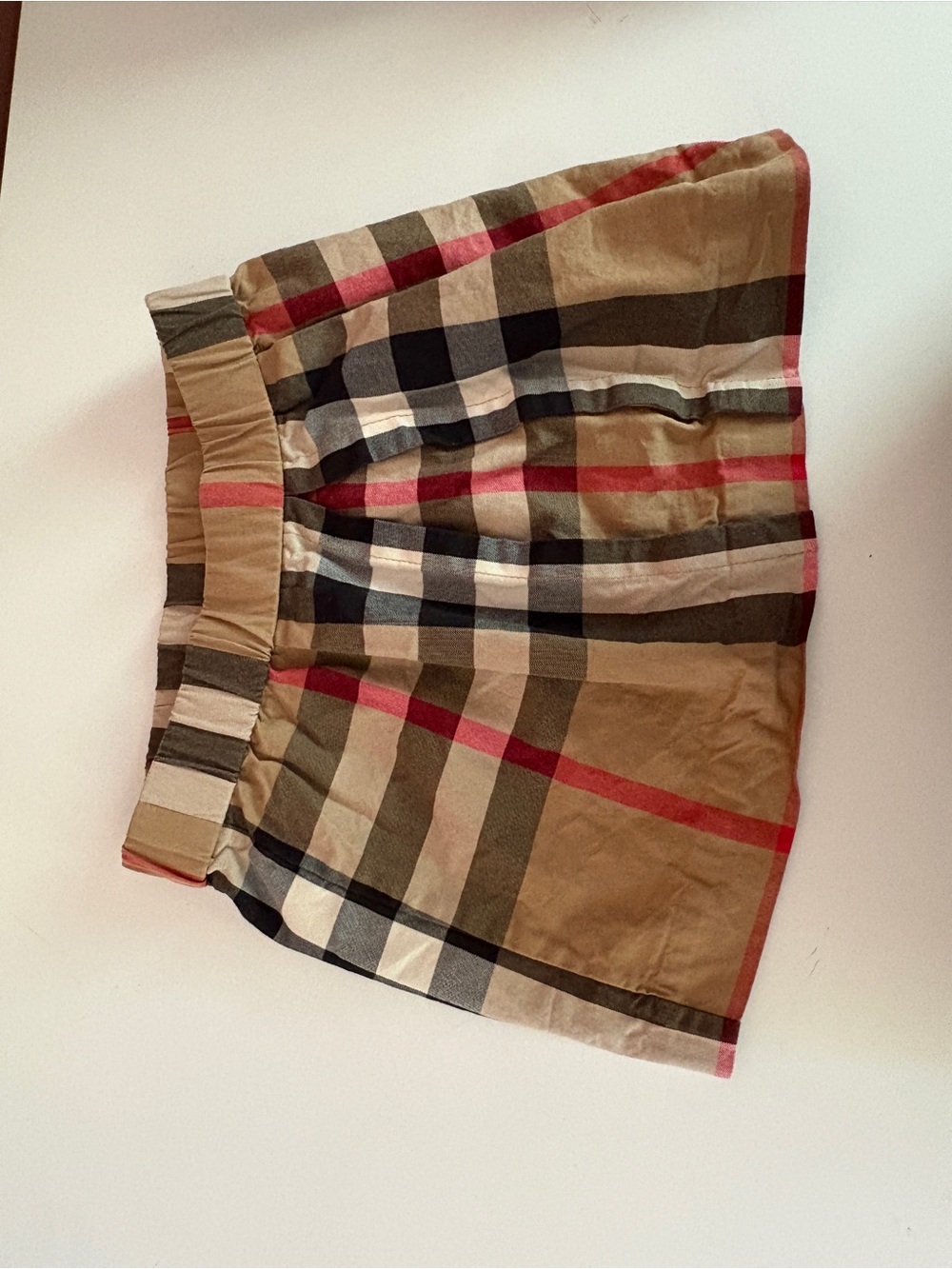 Burberry Tan, Black and Red Plaid Elastic-Waist Skirt